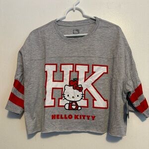 Hello Kitty Gray Tee With Red Accents Women’s Size Large Crop Top New